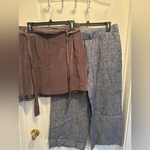 Garnett Hill Lace trim Shirt Skirt Size 8 and Pull on Linen Cropped Pant size M